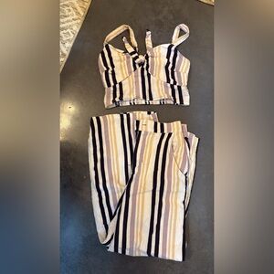 Hollister Striped Top and Pants Set - Black, Cream, Tan